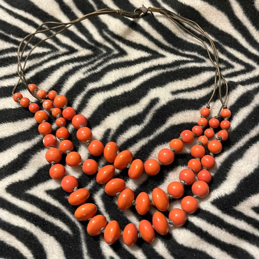 Three Strand Beaded Orange Necklace